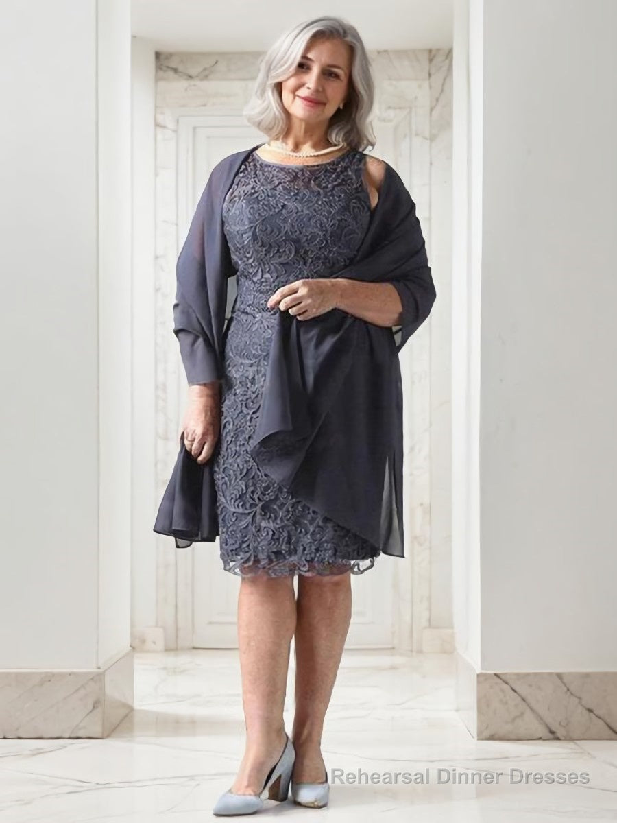 Sheath/Column Scoop Knee-Length Chiffon Mother of the Bride Dresses With Lace Main image