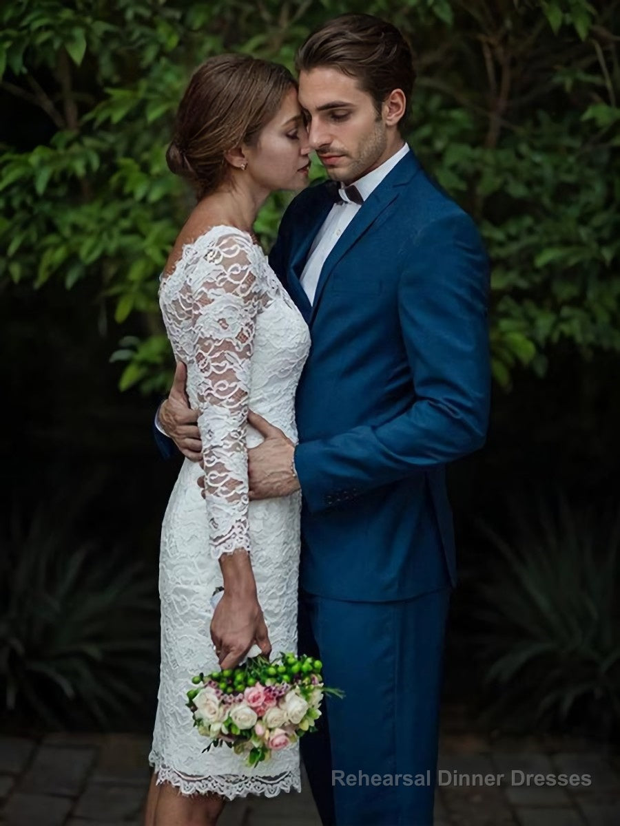 Sheath/Column Scoop Knee-Length Lace Wedding Dresses Main image
