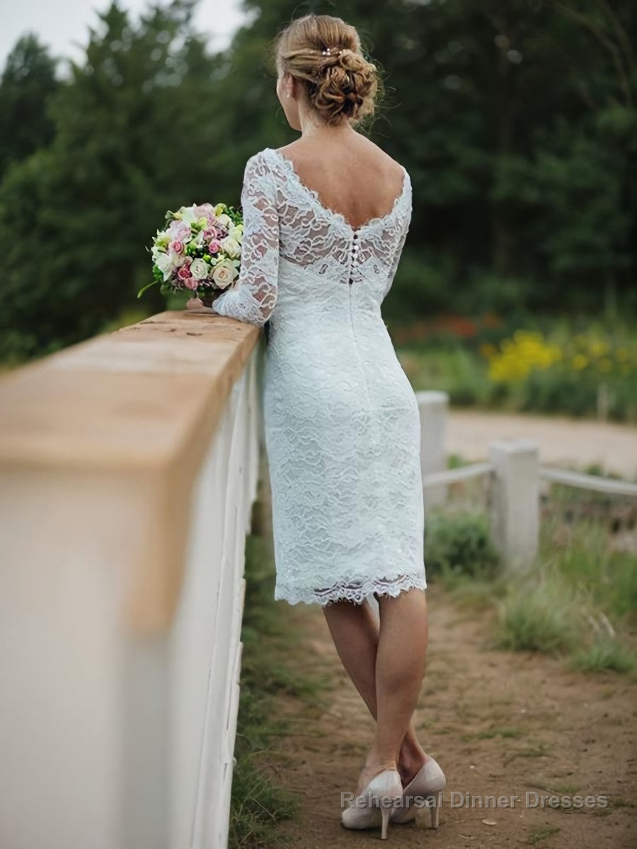 Sheath/Column Scoop Knee-Length Lace Wedding Dresses Secondary image