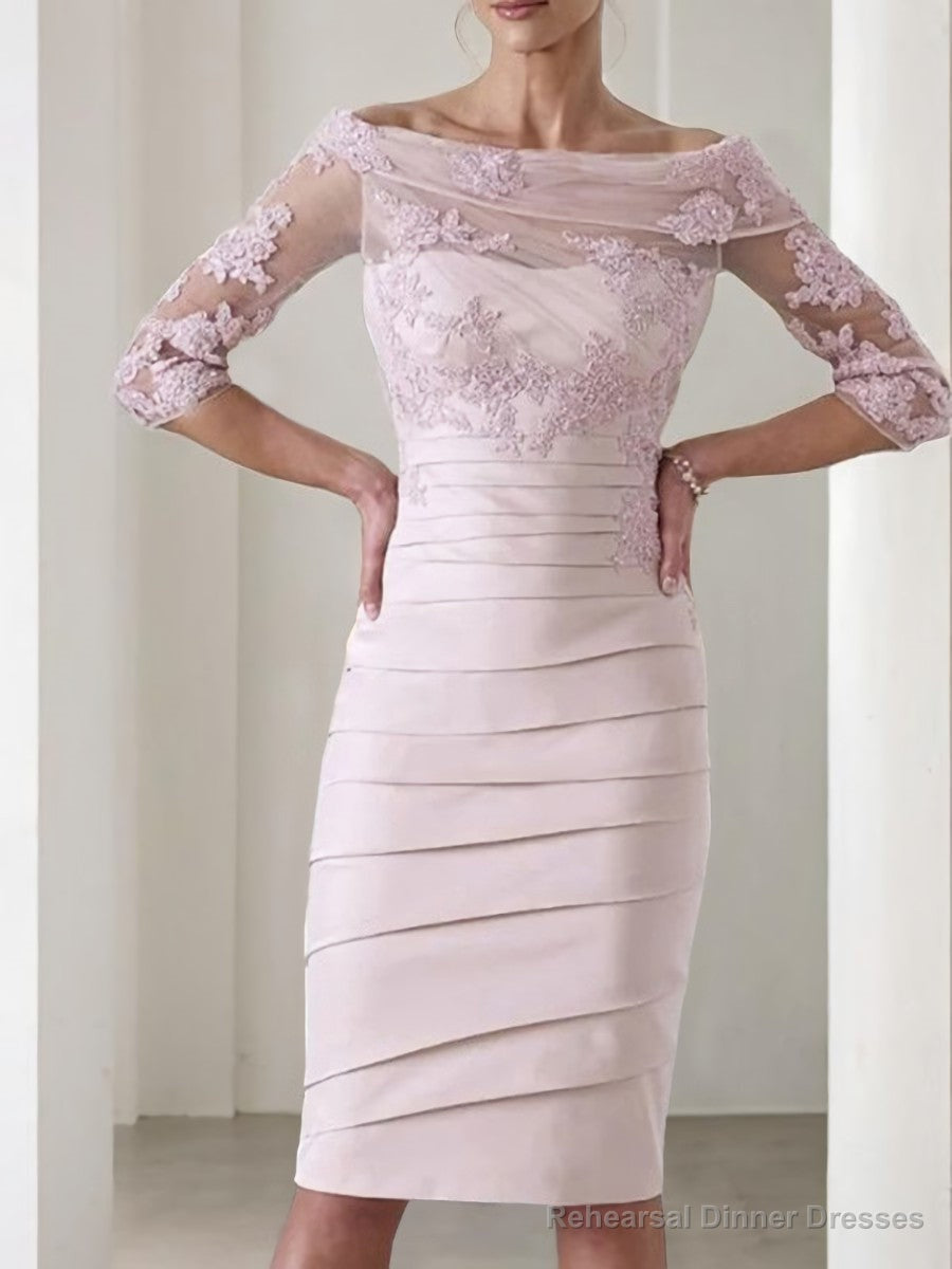 Sheath/Column Scoop Knee-Length Satin Mother of the Bride Dresses With Appliques Lace Main image