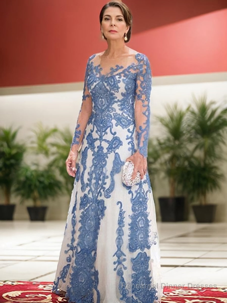 Sheath/Column Scoop Sweep Train Tulle Mother of the Bride Dresses With Lace Secondary image