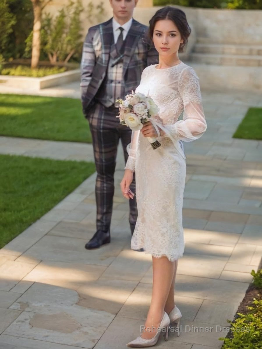 Sheath/Column Scoop Tea-Length Lace Wedding Dress Main image