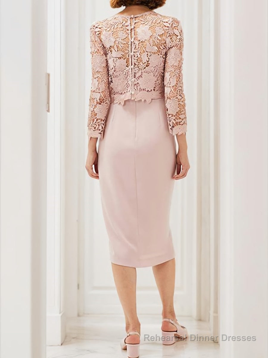 Sheath/Column Scoop Tea-Length Stretch Crepe Mother of the Bride Dresses With Applique Secondary image