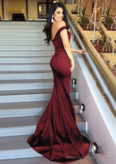 Sheath/Column Sleeveless Sweetheart Sweep Train Elastic Satin Prom Dresses