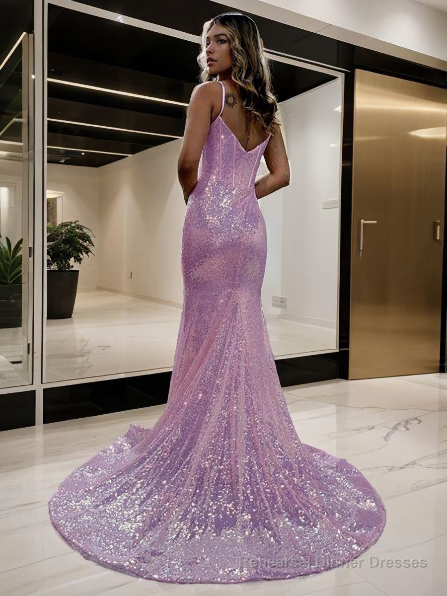 Sheath/Column Spaghetti Straps Court Train Sequins Prom Dresses Secondary image