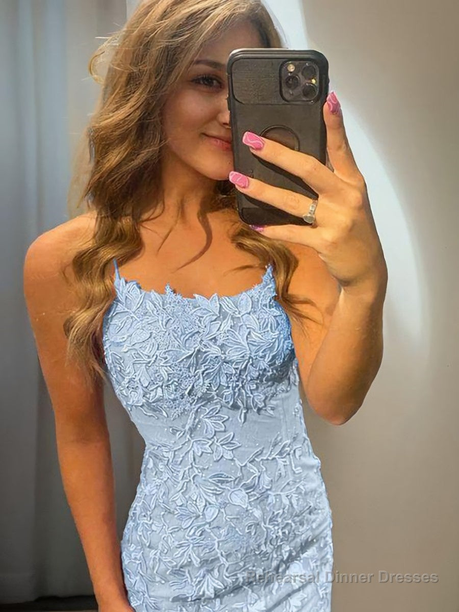 Sheath/Column Spaghetti Straps Short/Mini Lace Homecoming Dresses With Appliques Lace Secondary image