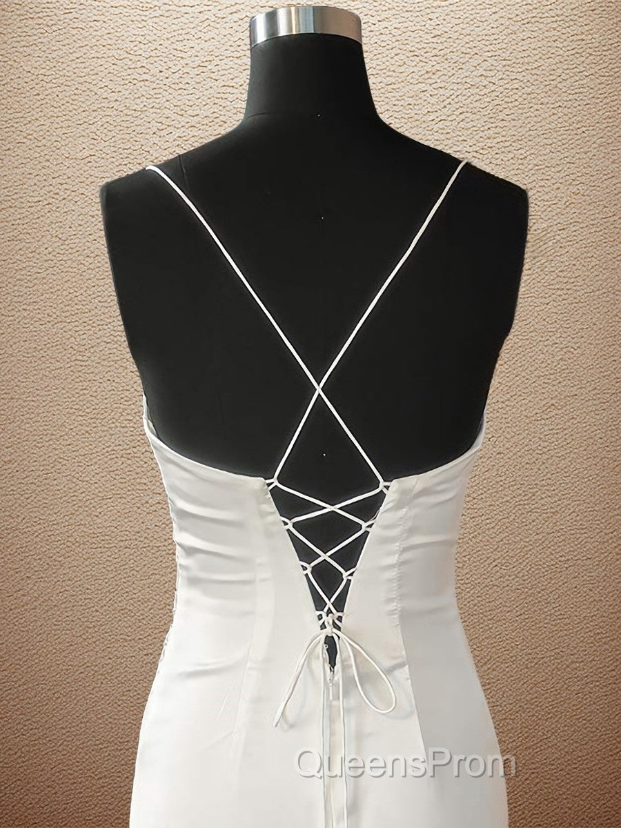Sheath/Column Spaghetti Straps Sweep Train Elastic Woven Satin Evening Prom Dress With Leg Slit Secondary image