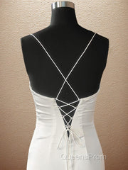 Sheath/Column Spaghetti Straps Sweep Train Elastic Woven Satin Evening Prom Dress With Leg Slit