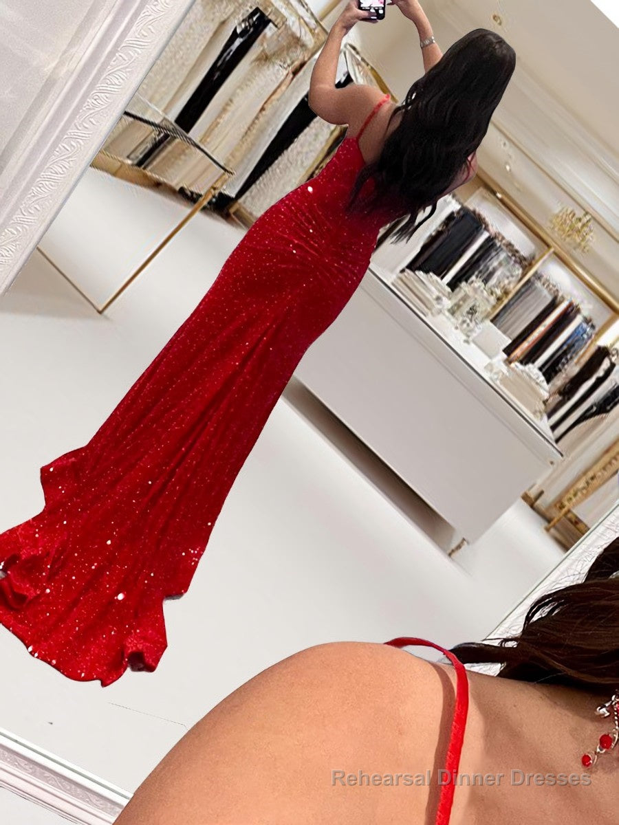 Sheath/Column Spaghetti Straps Sweep Train Prom Dresses Secondary image