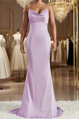 Sheath/Column Square Sweep Train NS Elastic Woven Satin Bridesmaid Dress