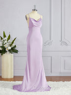 Sheath/Column Square Sweep Train NS Elastic Woven Satin Bridesmaid Dress