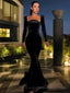 Sheath/Column Square Sweep Train Velvet Prom Dresses With Ruffles