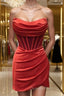 Sheath/Column Strapless Short/Mini Silk like Satin Homecoming Dress