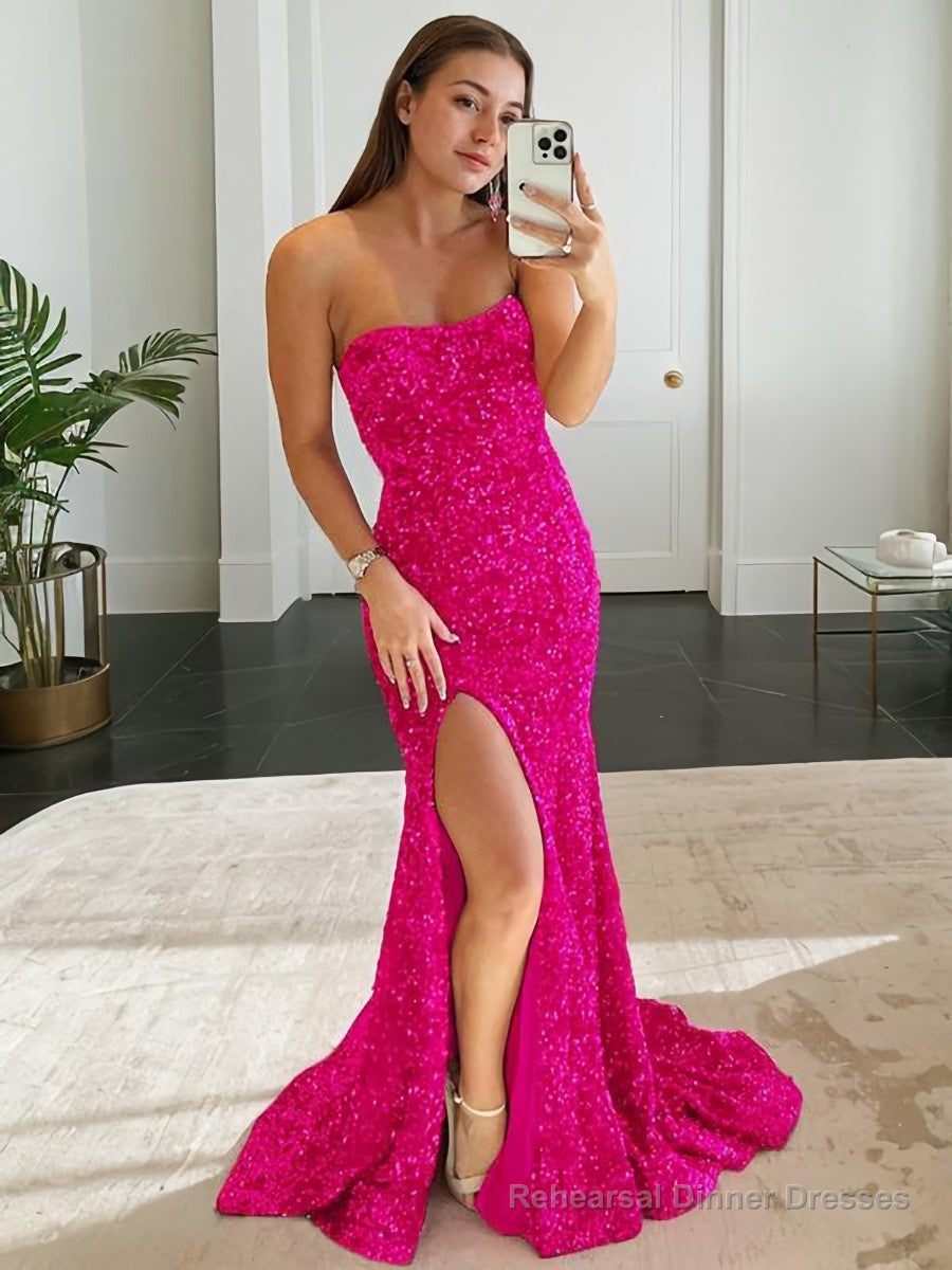 Sheath/Column Strapless Sweep Train Evening Dresses With Leg Slit Main image