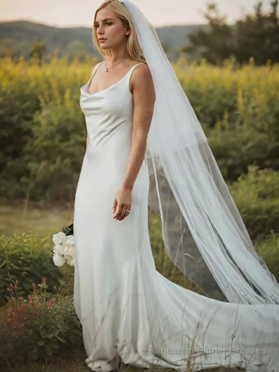 Sheath/Column Straps Court Train Elastic Woven Satin Wedding Dresses Main image