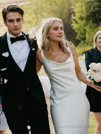 Sheath/Column Straps Court Train Elastic Woven Satin Wedding Dresses