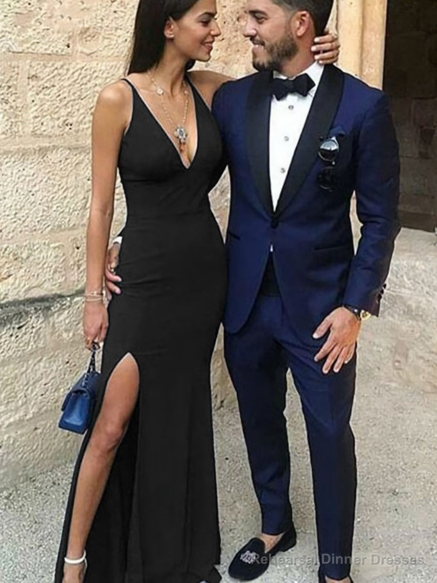 Sheath/Column Straps Floor-Length Stretch Crepe Prom Dresses With Leg Slit Secondary image