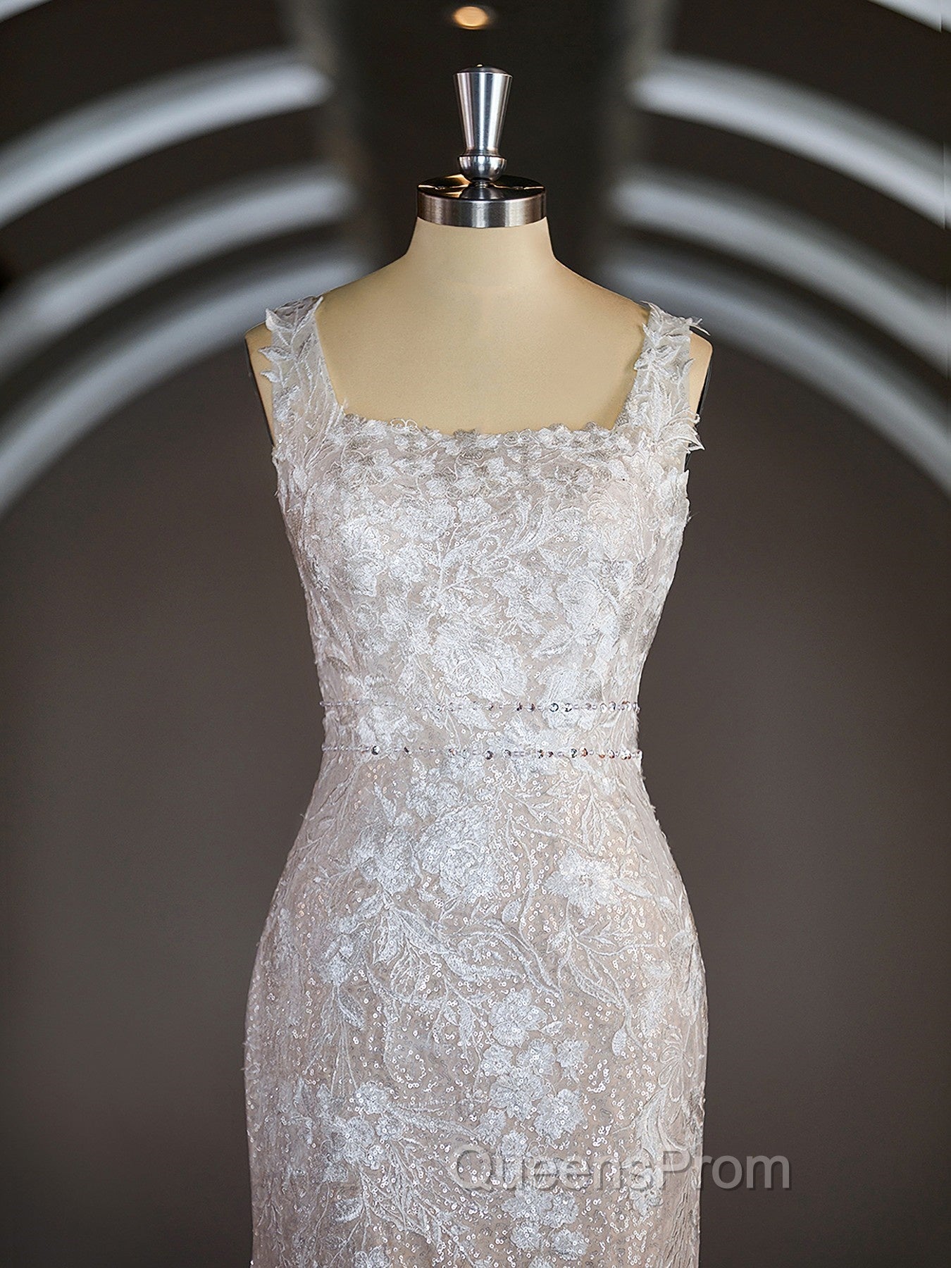 Sheath/Column Straps Sweep Train Lace Wedding Dress with Appliques Lace Secondary image