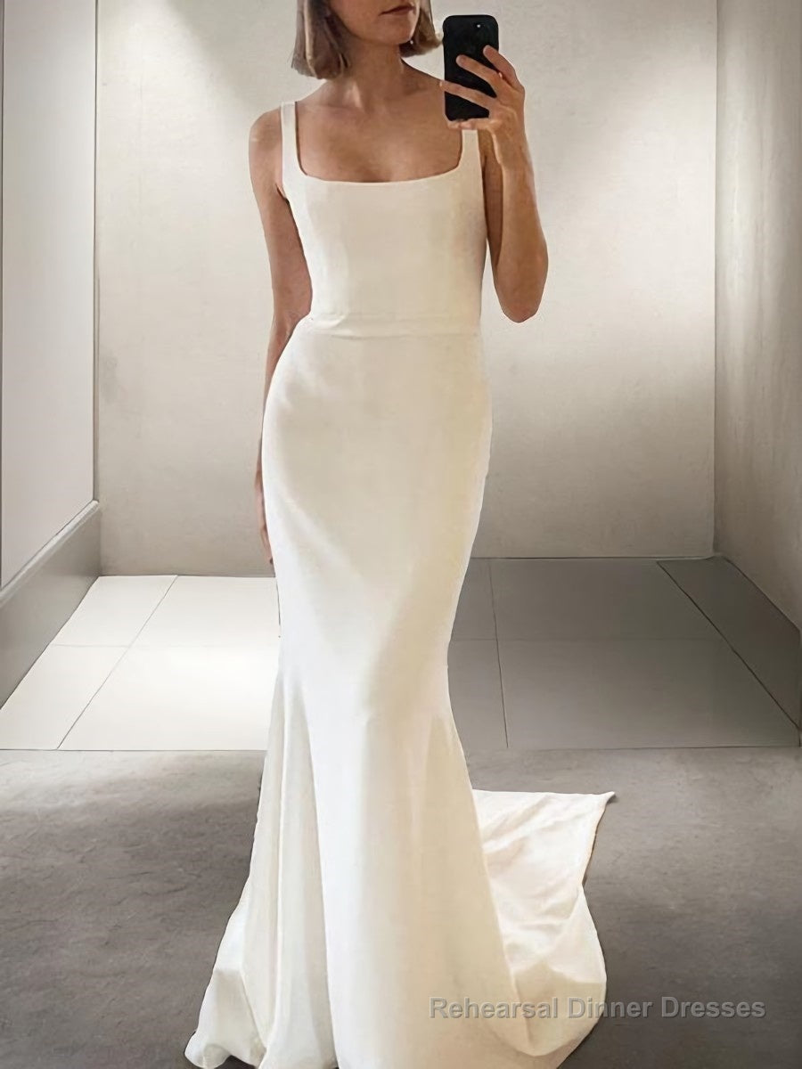 Sheath/Column Straps Sweep Train Stretch Crepe Wedding Dresses Main image