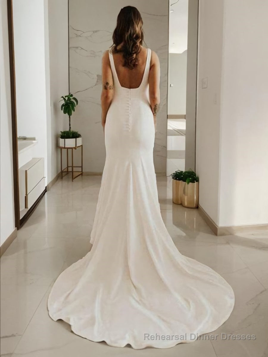 Sheath/Column Straps Sweep Train Stretch Crepe Wedding Dresses Secondary image