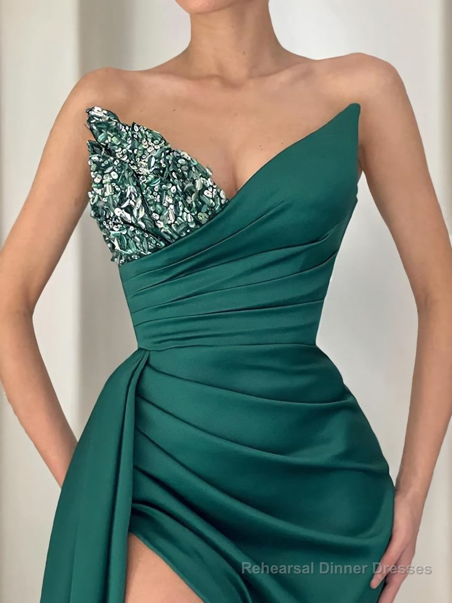 Sheath/Column Sweetheart Court Train Elastic Woven Satin Prom Dresses With Leg Slit Secondary image