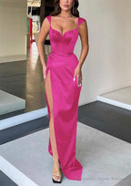 Sheath/Column Sweetheart Sleeveless Long/Floor-Length Satin Evening Dresses With Split
