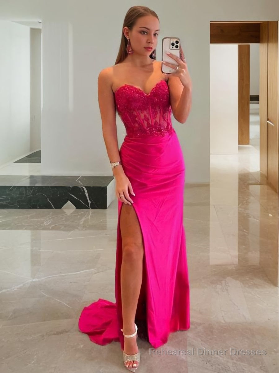 Sheath/Column Sweetheart Sweep Train Stretch Crepe Prom Dresses With Leg Slit Main image