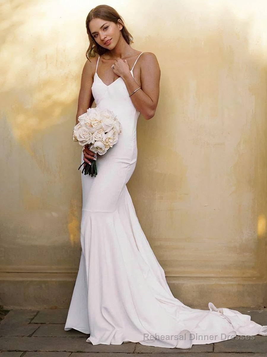 Sheath/Column V-neck Court Train Stretch Crepe Wedding Dresses Main image