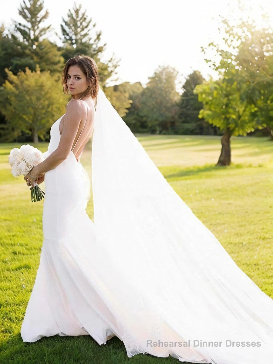 Sheath/Column V-neck Court Train Stretch Crepe Wedding Dresses Secondary image