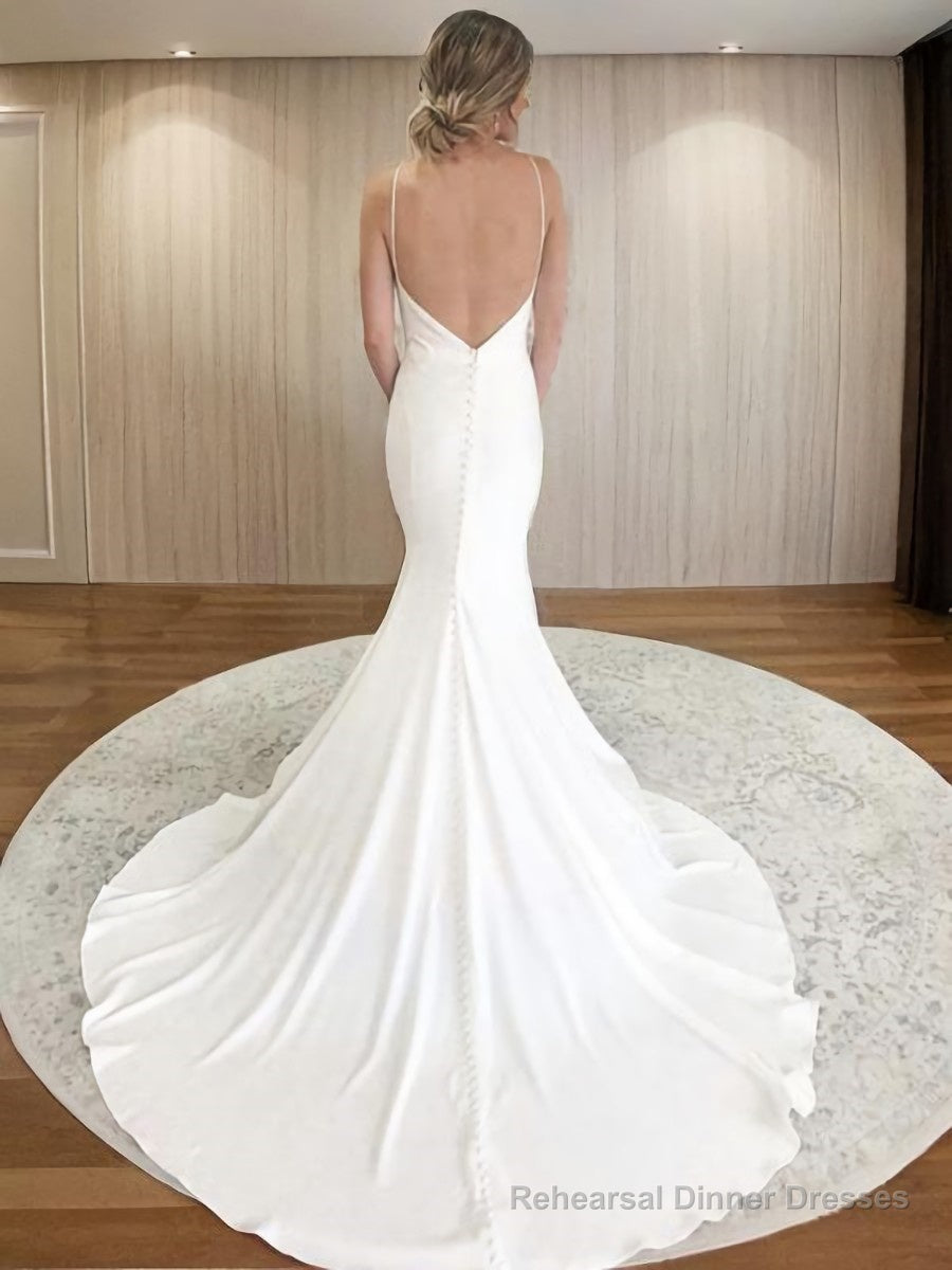 Sheath/Column V-neck Court Train Stretch Crepe Wedding Dresses Secondary image