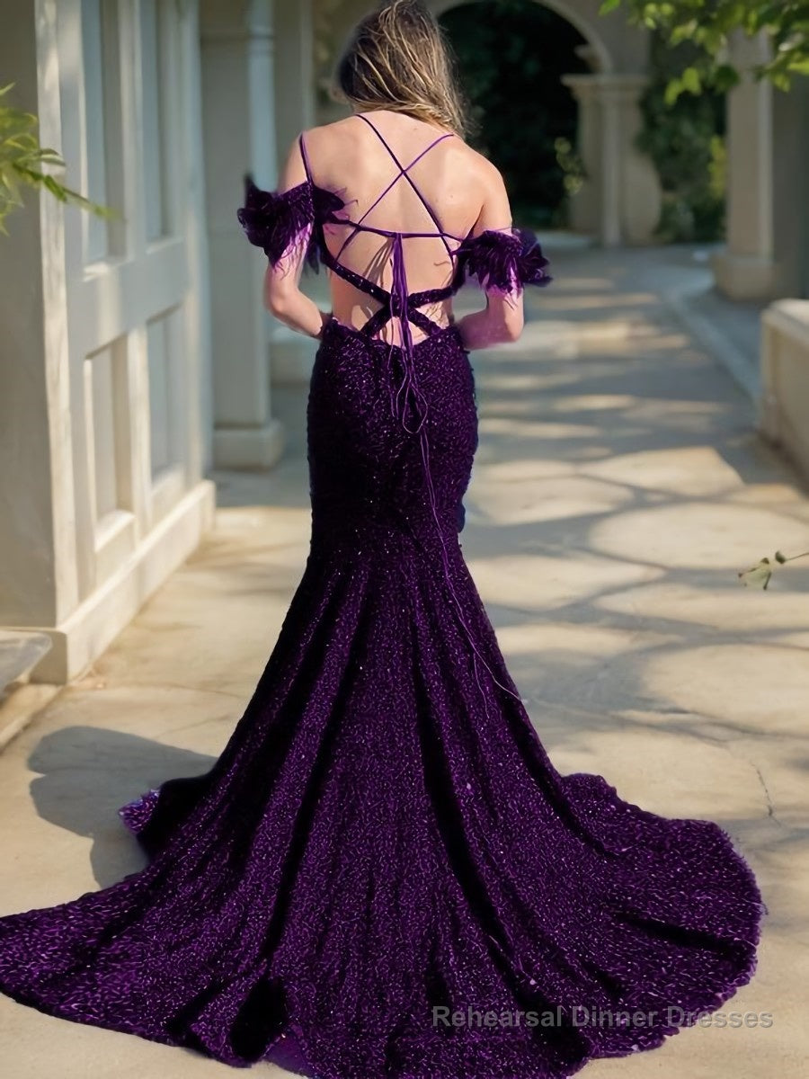 Sheath/Column V-neck Court Train Velvet Sequins Prom Dresses Secondary image