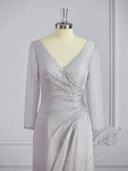 Sheath/Column V-neck Floor-Length 30D Chiffon Mother of the Bride Dress With Beading