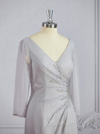 Sheath/Column V-neck Floor-Length 30D Chiffon Mother of the Bride Dress With Beading