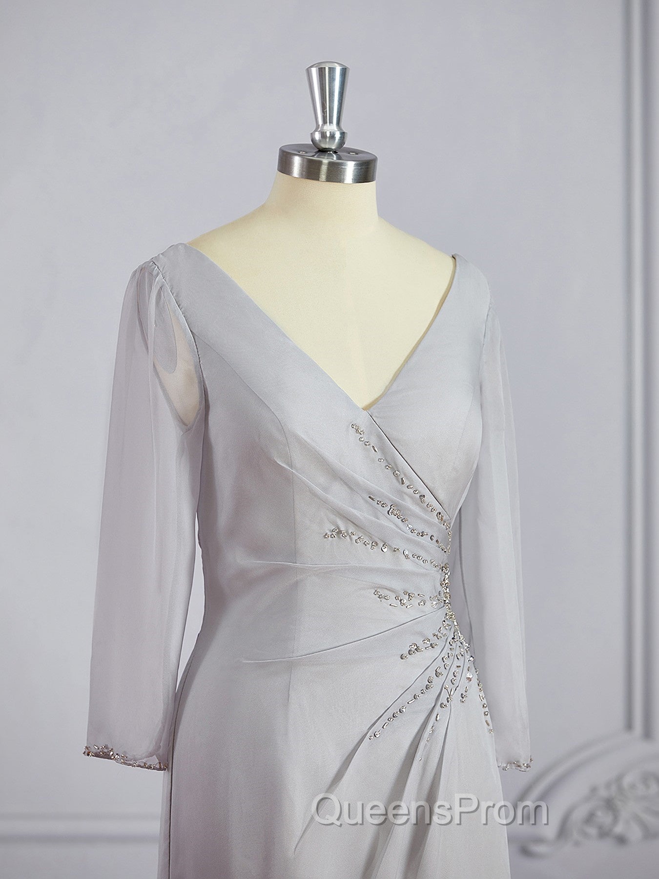 Sheath/Column V-neck Floor-Length 30D Chiffon Mother of the Bride Dress With Beading