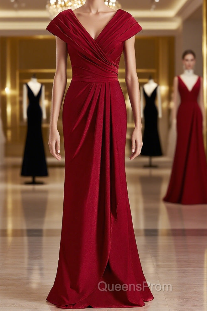 Sheath/Column V-neck Floor-Length Jersey Mother of the Bride Dress With Ruffles
