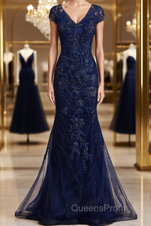 Sheath/Column V-neck Floor-Length Tulle Mother of the Bride Dress With Appliques Lace Main image