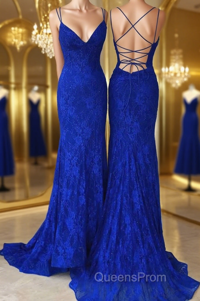 Sheath/Column V-neck Sweep Train Lace Evening Prom Dress Main image