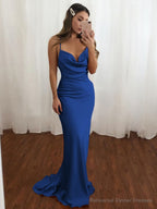 Sheath/Column V-neck Sweep Train NS Elastic Woven Satin Prom Dresses