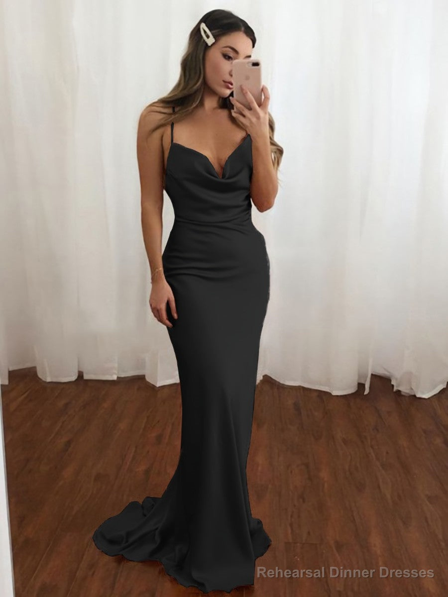 Sheath/Column V-neck Sweep Train NS Elastic Woven Satin Prom Dresses Secondary image