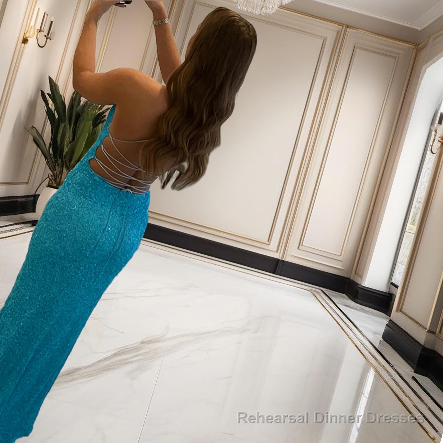 Sheath/Column V-neck Sweep Train Sequins Prom Dresses With Pockets Secondary image