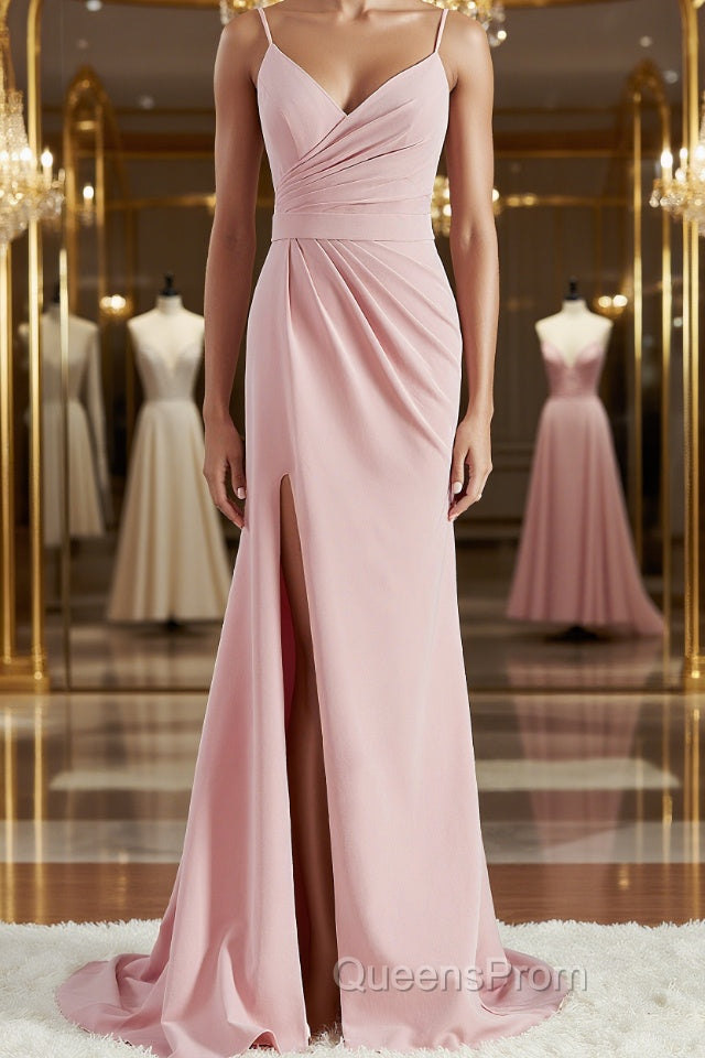 Sheath/Column V-neck Sweep Train Stretch Crepe Bridesmaid Dress with Leg Slit Main image