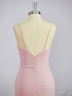 Sheath/Column V-neck Sweep Train Stretch Crepe Bridesmaid Dress with Leg Slit