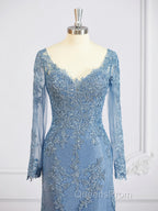 Sheath/Column V-neck Sweep Train Tulle Mother of the Bride Dress With Appliques Lace