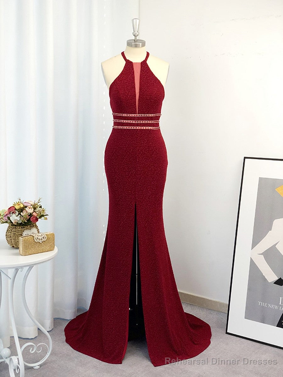 Sheath Halter Beading Sweep Train Dress Main image