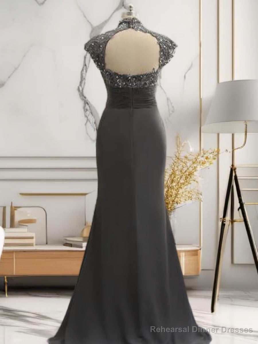 Sheath High Neck Short Sleeves Ruffles Sweep Train Chiffon Mother of the Bride Dress Secondary image