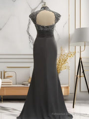 Sheath High Neck Short Sleeves Ruffles Sweep Train Chiffon Mother of the Bride Dress