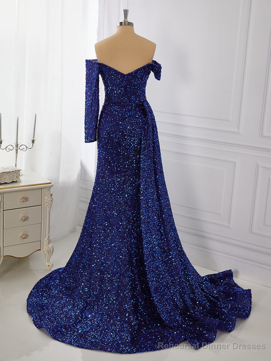 Sheath Long Sleeves Off-the-Shoulder Pleated Sweep Train Dress Secondary image