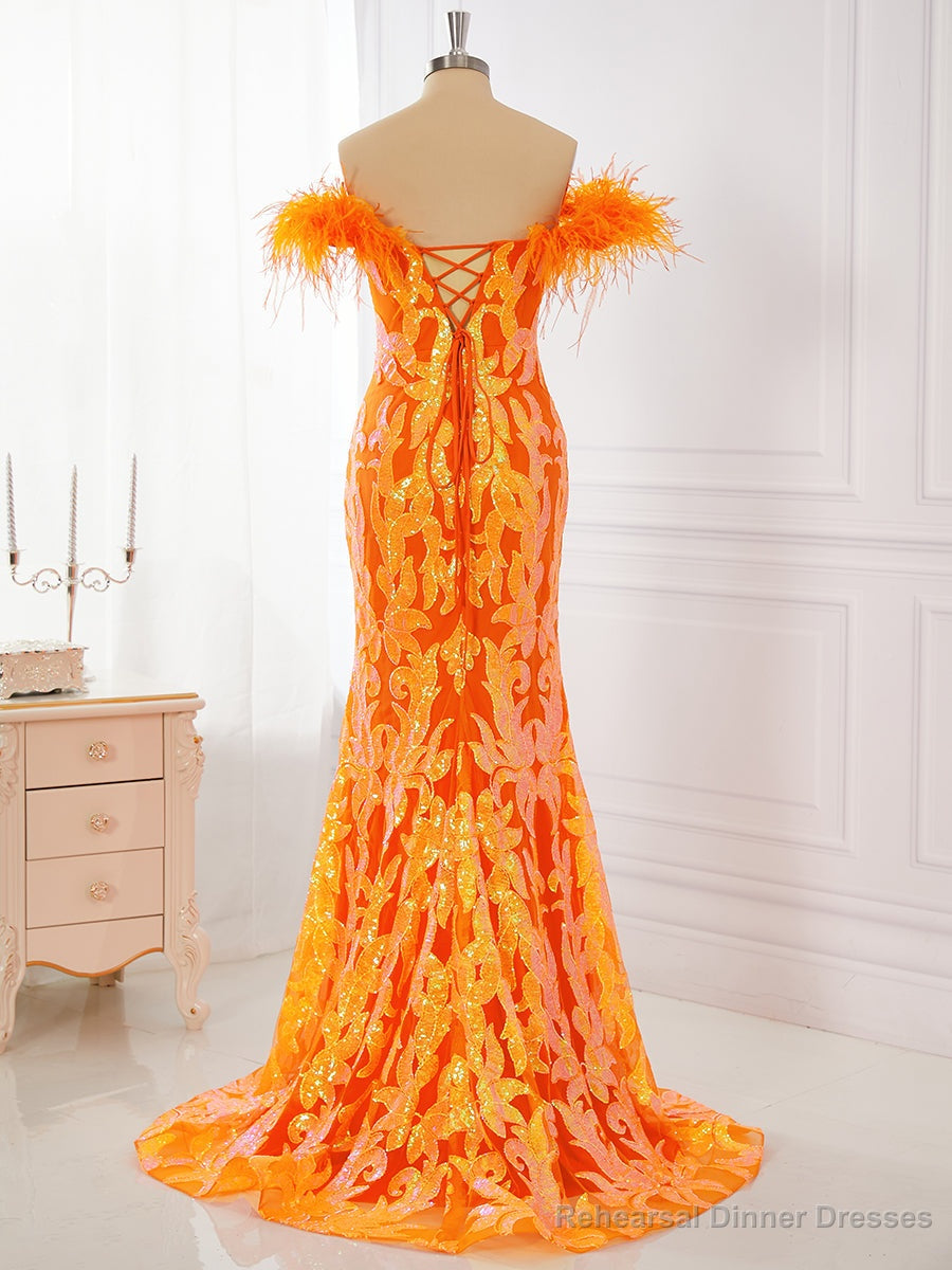 Sheath Off-the-Shoulder Feather Sweep Train Dress Secondary image