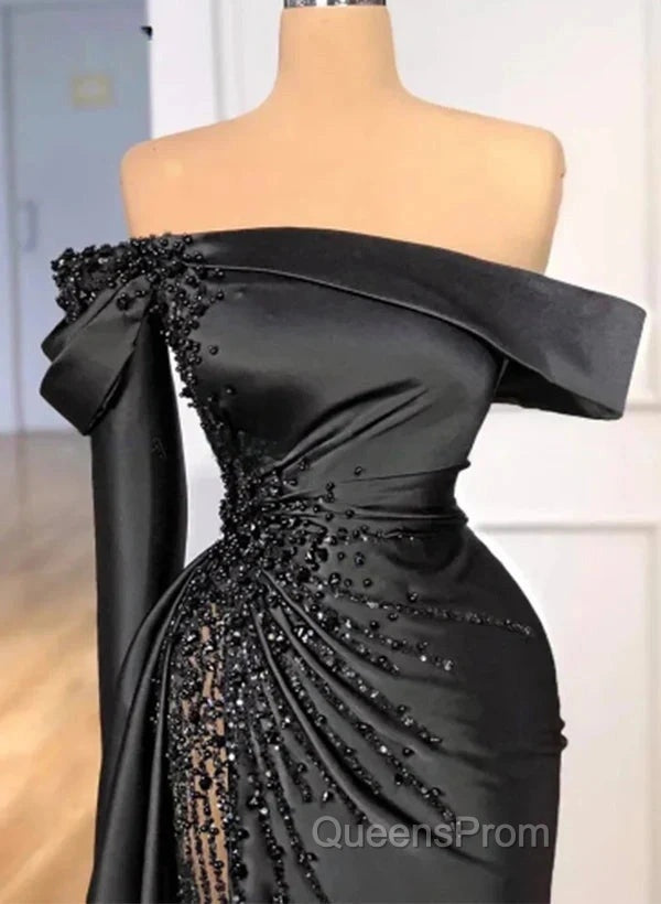 Sheath Off-The-Shoulder Long Sleeves Satin/Sequined Evening Prom Dress Secondary image