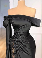 Sheath Off-The-Shoulder Long Sleeves Satin/Sequined Classy Prom Dress